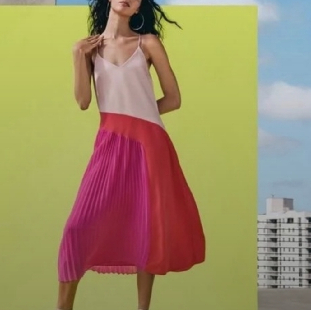 Colorblock Pink and Red Midi Dress